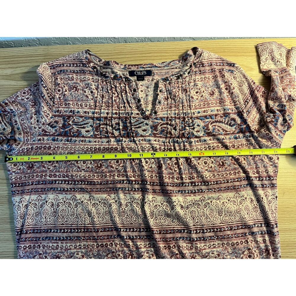 Chaps Women's 1X Paisley Boho Peasant Blouse Tie Neck 3/4 Sleeve Plus Size - Picture 8 of 10
